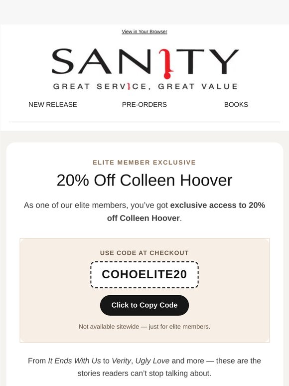 20% off Colleen Hoover — exclusive access