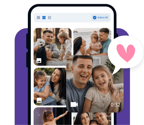 VidDay mobile upload screen showing family photos and video clips collected for a Mother’s Day video gift.