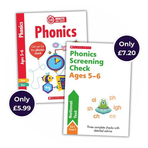 A selection of Phonics Screening Check test books.