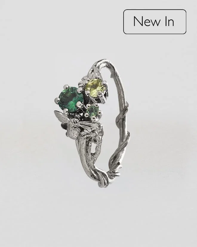 Beekeeper Apple, Green and Yellow Magacascan Sapphire Trilogy Ring