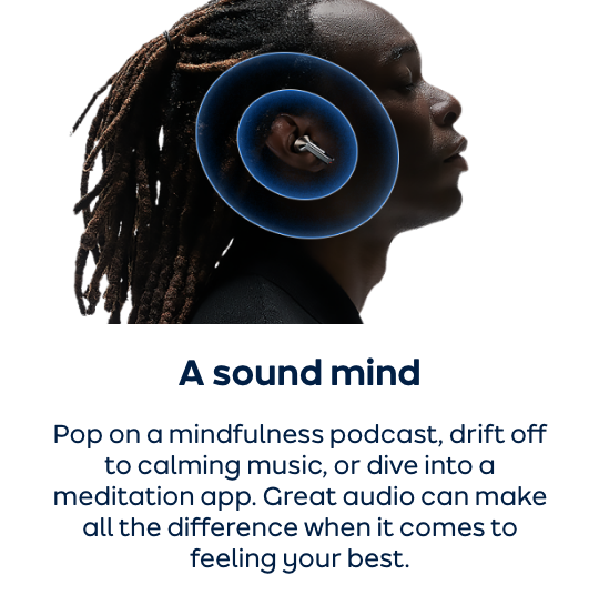 A guy wearing Samsung Galaxy Buds
