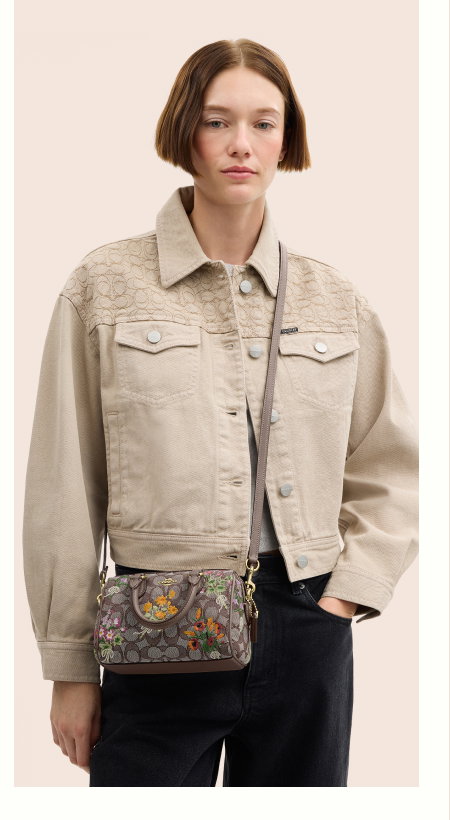 Mini Rowan Crossbody Bag In Signature Jacquard With Floral Embroidery