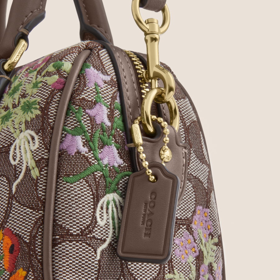 Mini Rowan Crossbody Bag In Signature Jacquard With Floral Embroidery