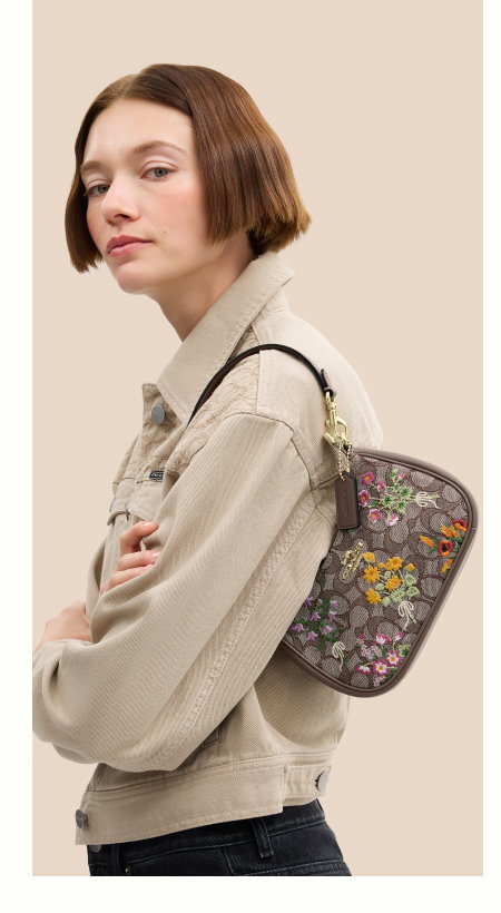 Teri Mini Crossbody Bag In Signature Jacquard With Floral Embroidery