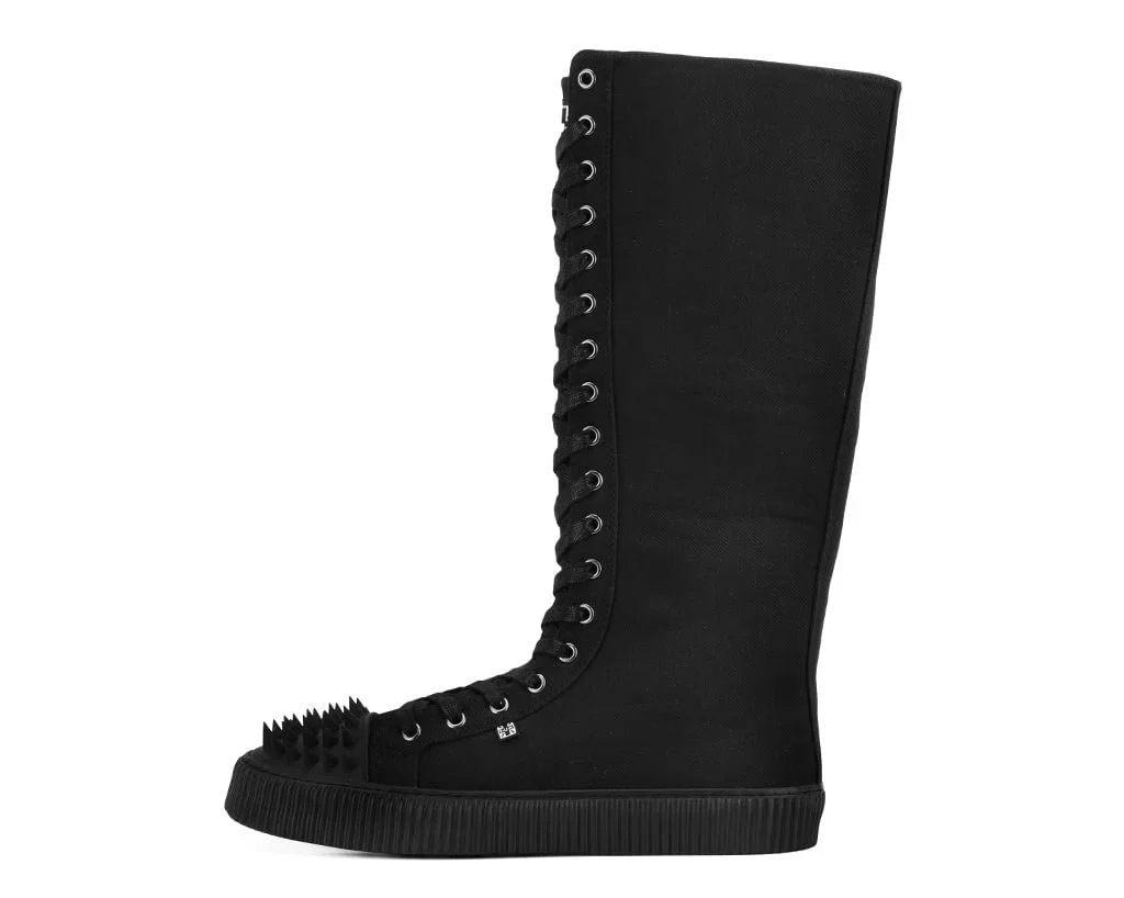 Image of Black Canvas Knee Hi Spike Toe Sneaker Boot