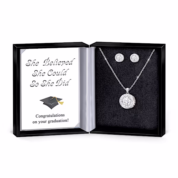 Matching Necklace and Earrings Set with 5 Carats of Crystals