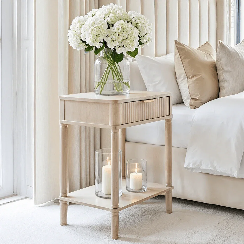 Nydia Cream Ribbed 1 Drawer Bedside Table