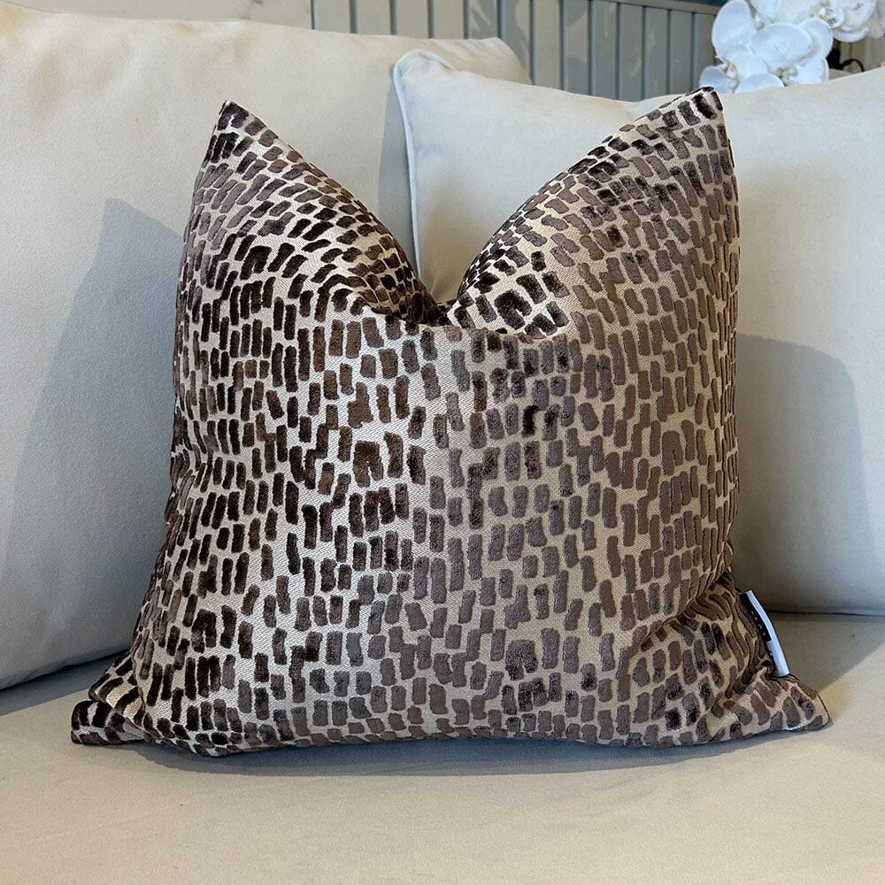 Verona Brown & Cream Metallic Textured Cushion - 43x43cm