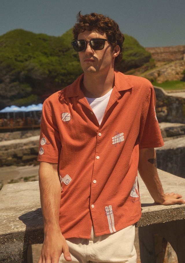 Didcot terracotta embroidered short sleeve shirt
