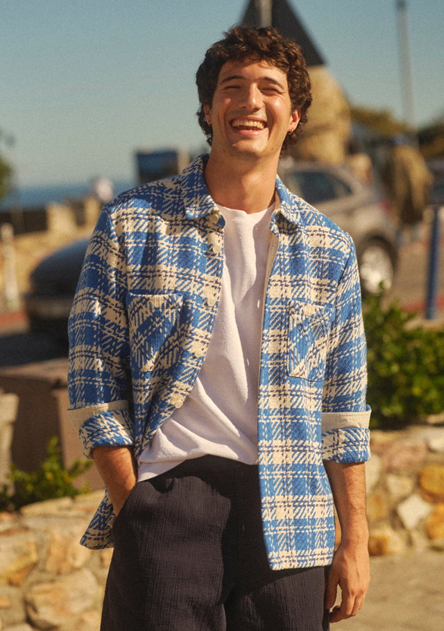 Whiting blue ecru oran check overshirt