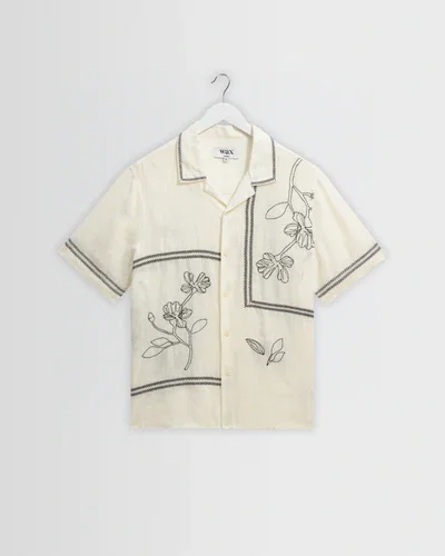 Didcot - Ecru And Navy Grid Flower Short-Sleeve Shirt