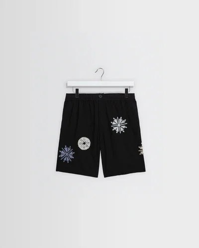 Kurt - Black Round Applique Cotton Shorts