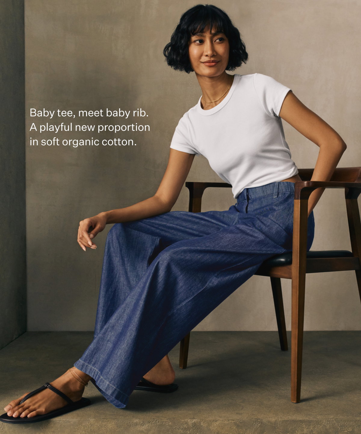 Baby tee, meet baby rib. A playful new proportion in soft organic cotton.