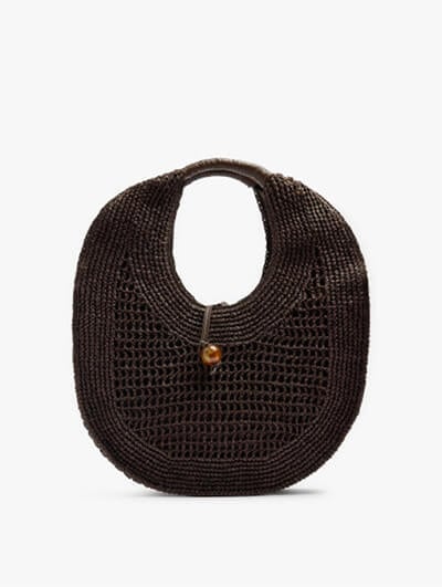 Handbag rounded with paper straw effect L