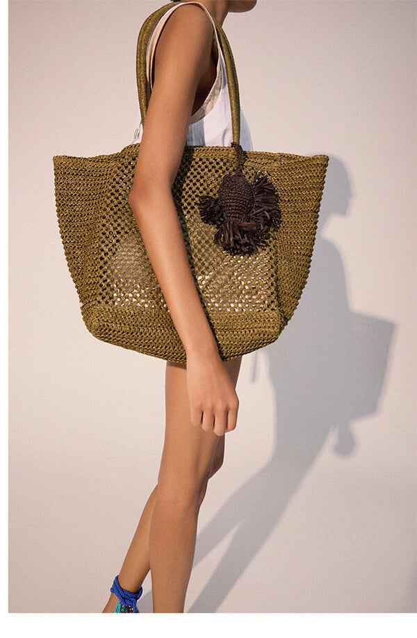 Shopper bag with paper straw effect with pendant