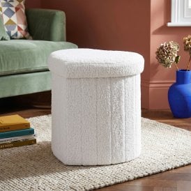 Heart-Shaped Teddy Boucle Storage Pouf - White