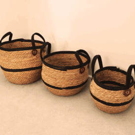 Black & Natural Storage Baskets - Set Of 3