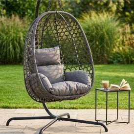 Rattan Patio Hanging Egg Chair with Cushions 