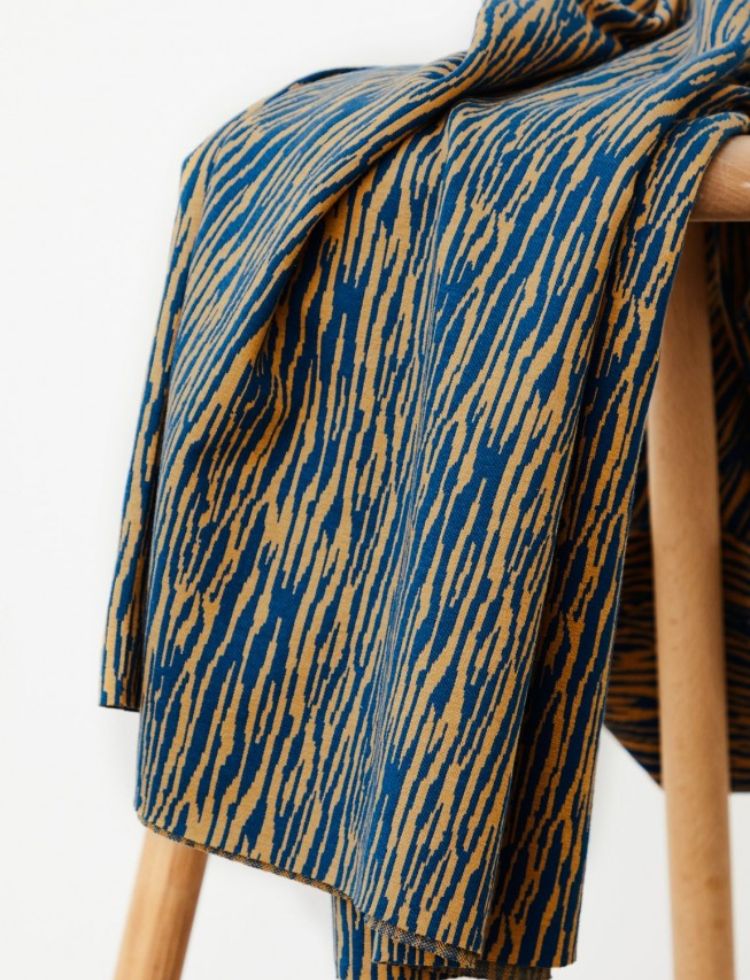 Mind The MAKER Organic Jacquard Textured Stretch Knit Fabric Dry Mustard & Ocean