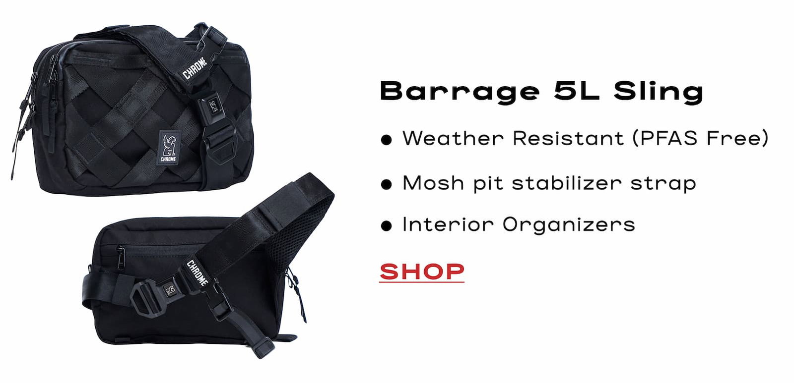 The iconic mini buckle on the Barrage 5L Sling