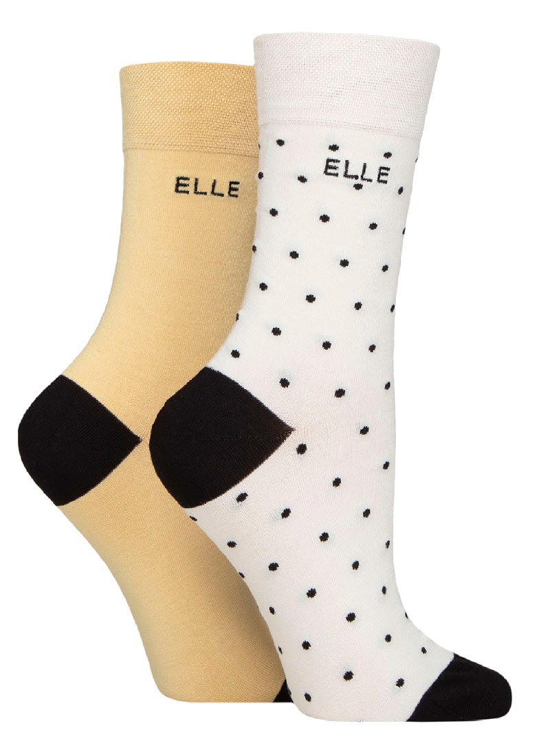 ELLE Womens Bamboo Patterned & Plain Socks 2-Pair