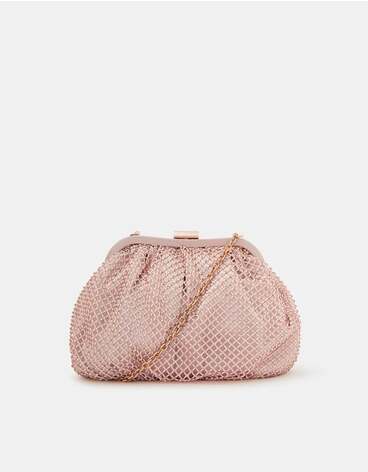 Sequin Clip Frame Clutch Bag Pink