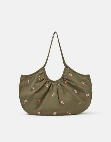 Oversized Floral Embroidered Shoulder Bag