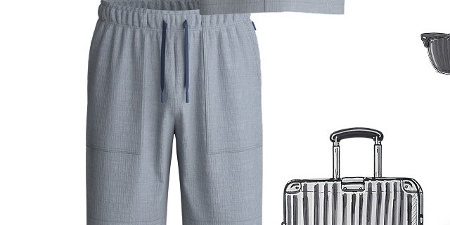 Bermuda shorts with a muslin weave, side pockets, and elastic waistband in “Dark Denim” from the RMX SLEEP JOURNEY series by CALIDA. 