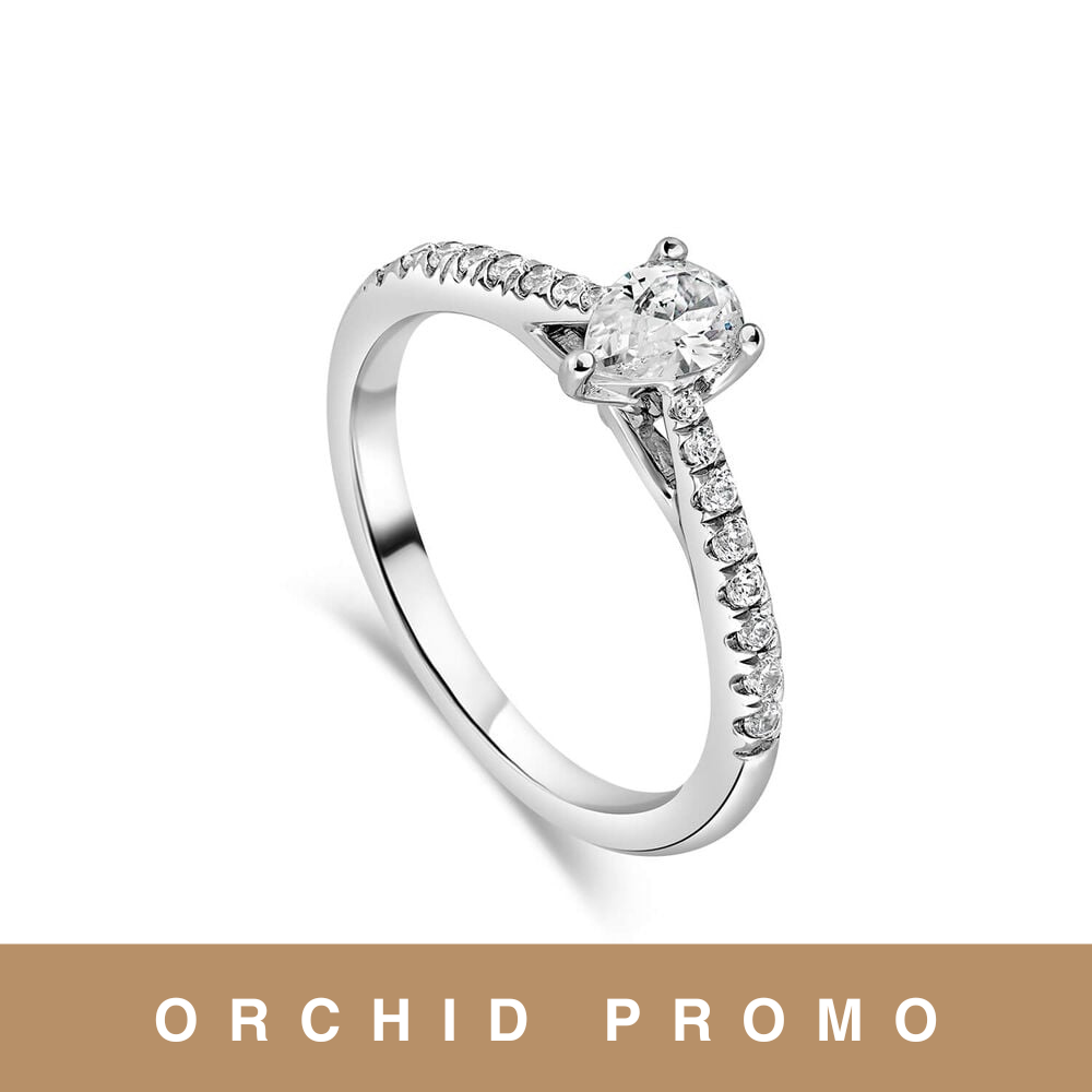 18ct White Gold Orchid Setting Pear Shaped Diamond With 0.50 Carat Ring