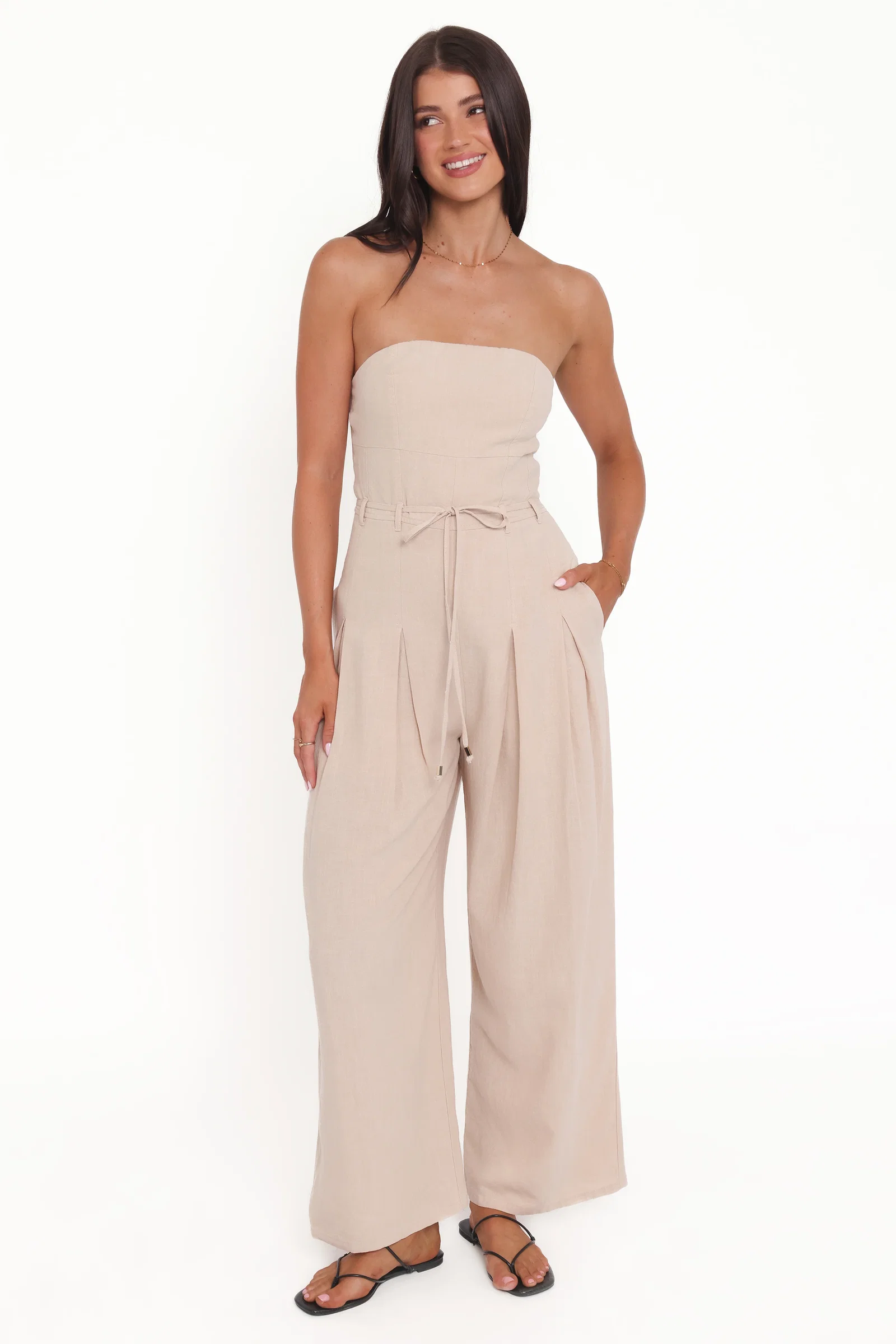 Image of Calliope Tie Waist Jumpsuit - Wheat