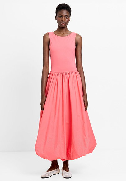 Phoebe Jersey Woven Mix Bubble Hem Midi Dress