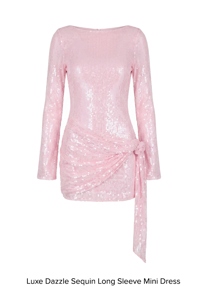 Luxe Dazzle Sequin Long Sleeve Mini Dress Pink