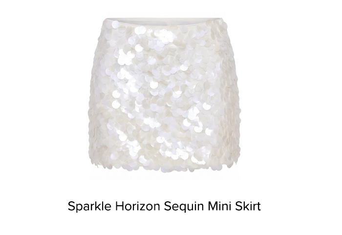 Sparkle Horizon Sequin Mini Skirt Ecru White