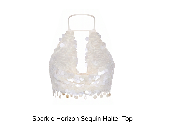 Sparkle Horizon Sequin Halter Top Ecru White