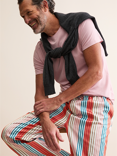 Men's Wellington Cotton Lounge Trousers in Multi Stripe
