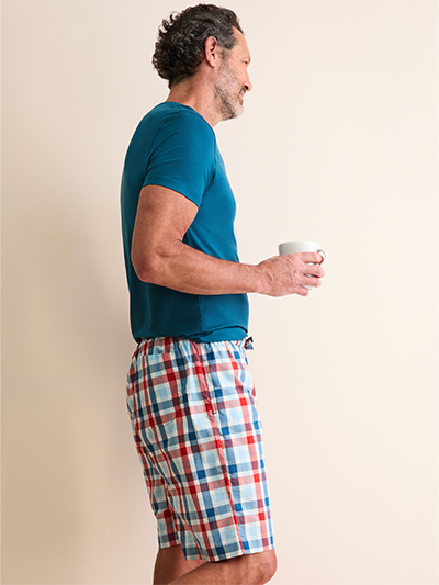 Men's Barker Cotton Lounge Shorts in Teal & Red Check