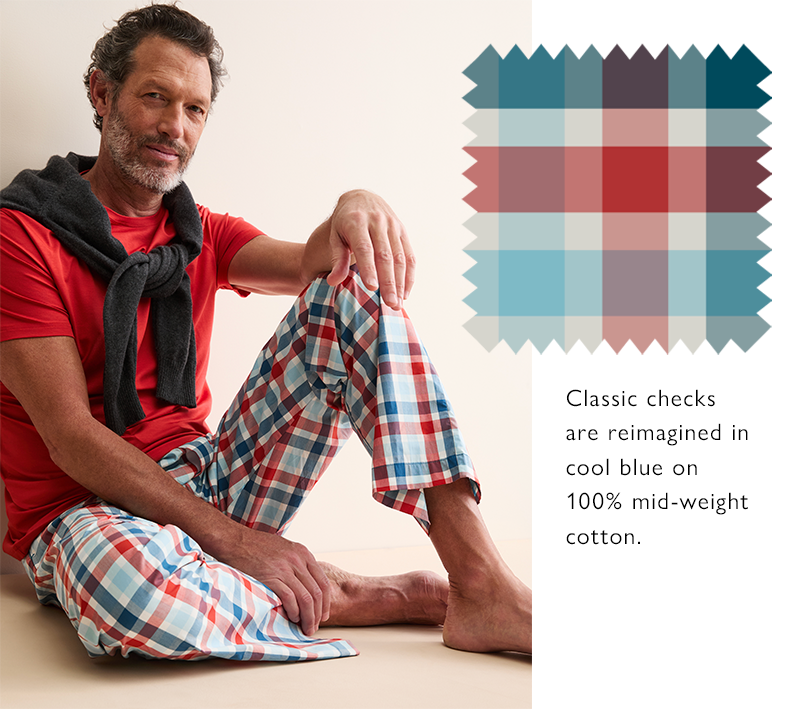 Men's Barker Cotton Lounge Trousers in Teal & Red Check