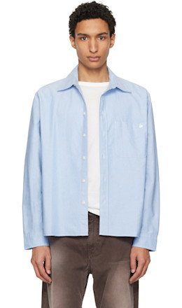 Blue Modern-Cut Cotton Oxford Long Sleeve Shirt - Merz b. Schwanen