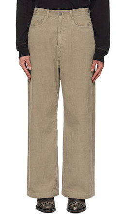 Beige Washed Corduroy Wide-Leg Trousers - TONYWACK