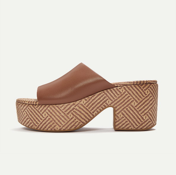 PLATFFORMS Graphic-Weave Leather Heeled Slides DeepTan