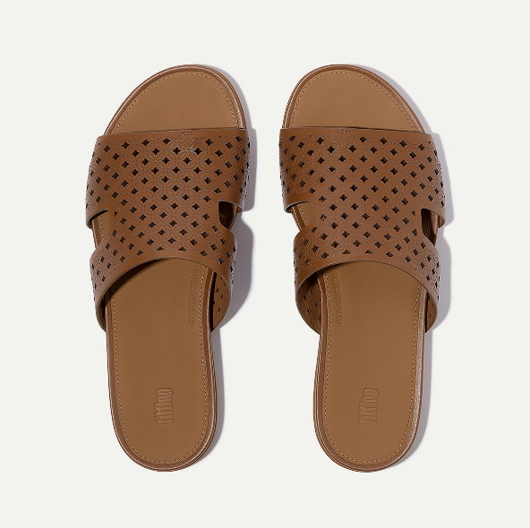 GRACIE Perf-Leather H-Bar Slides Deep Tan