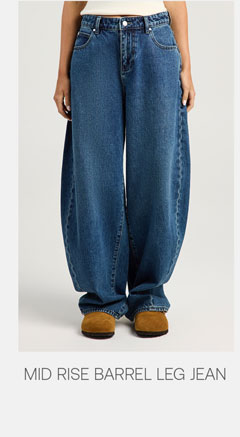 Mid Rise Barrel Leg Jean