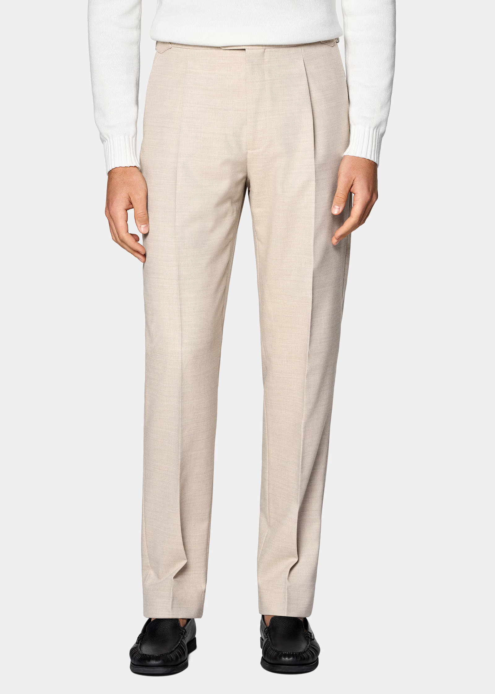 Sand Wide Leg Tapered Suit Pants
