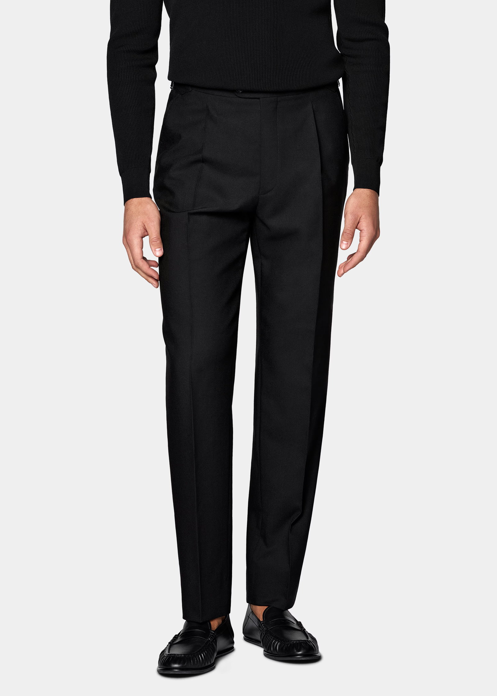 Black Wide Leg Tapered Suit Trousers