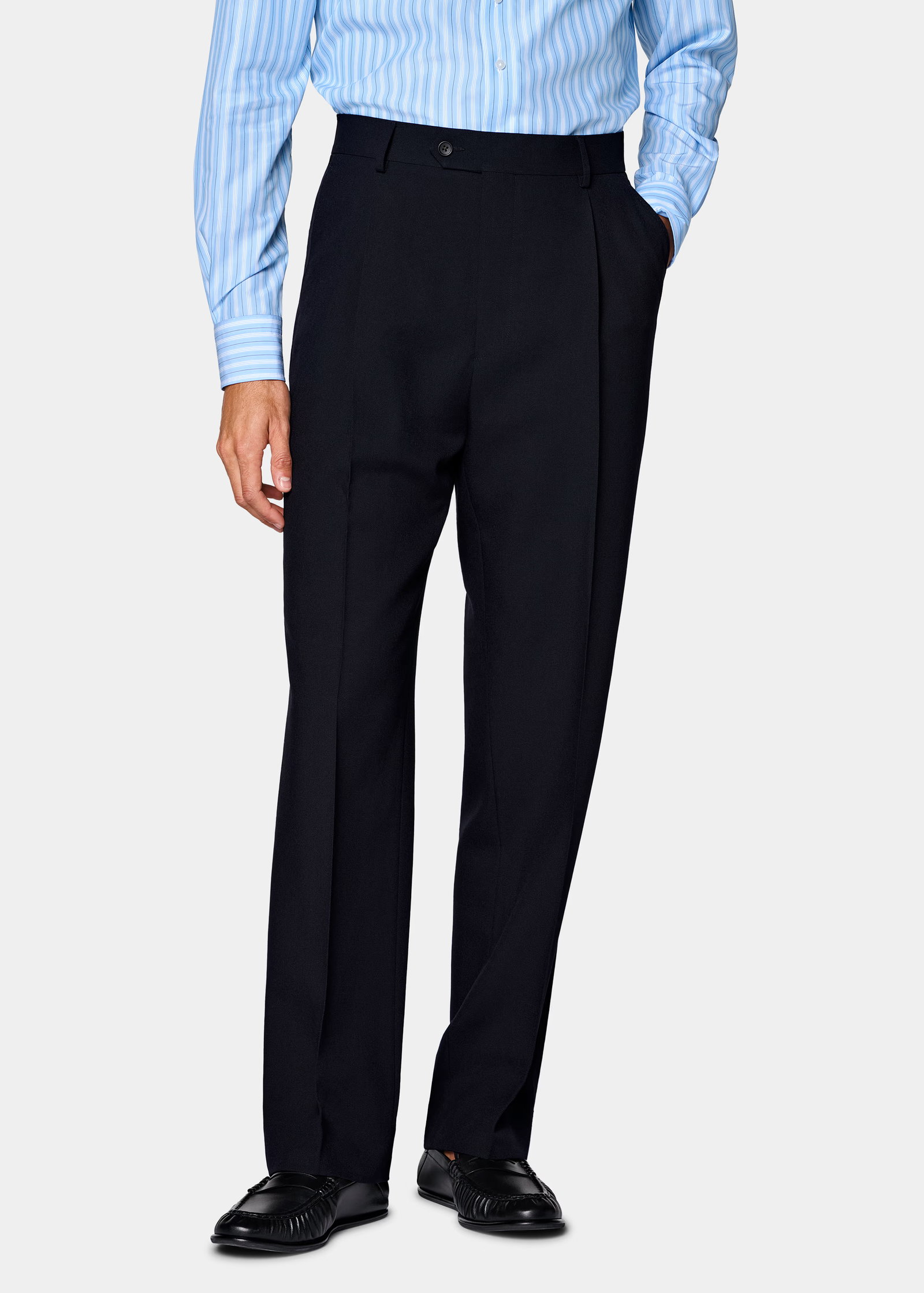 Navy Wide Leg Straight Suit Trousers