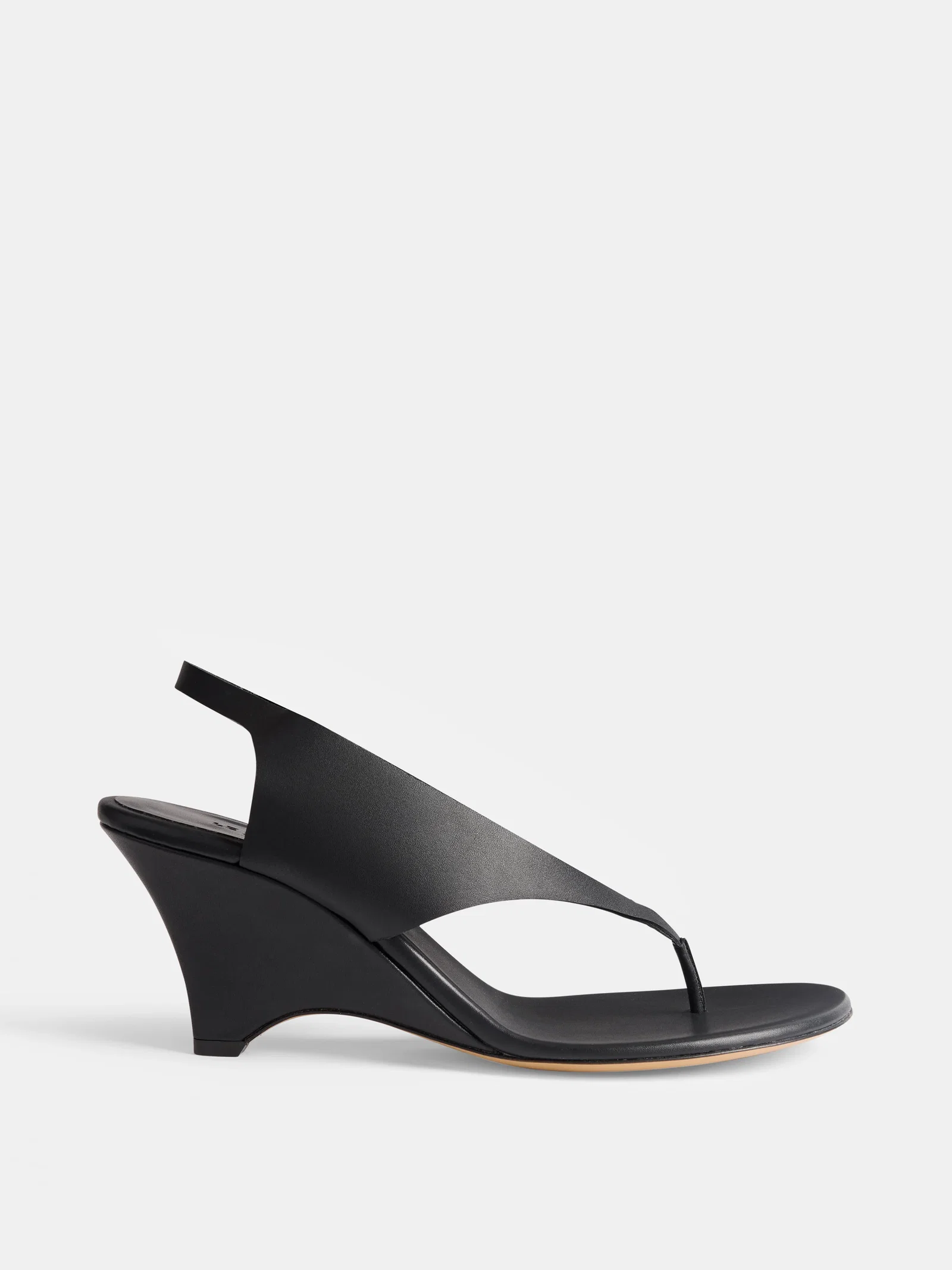 Image of Langley Thong Wedge / Black Leather