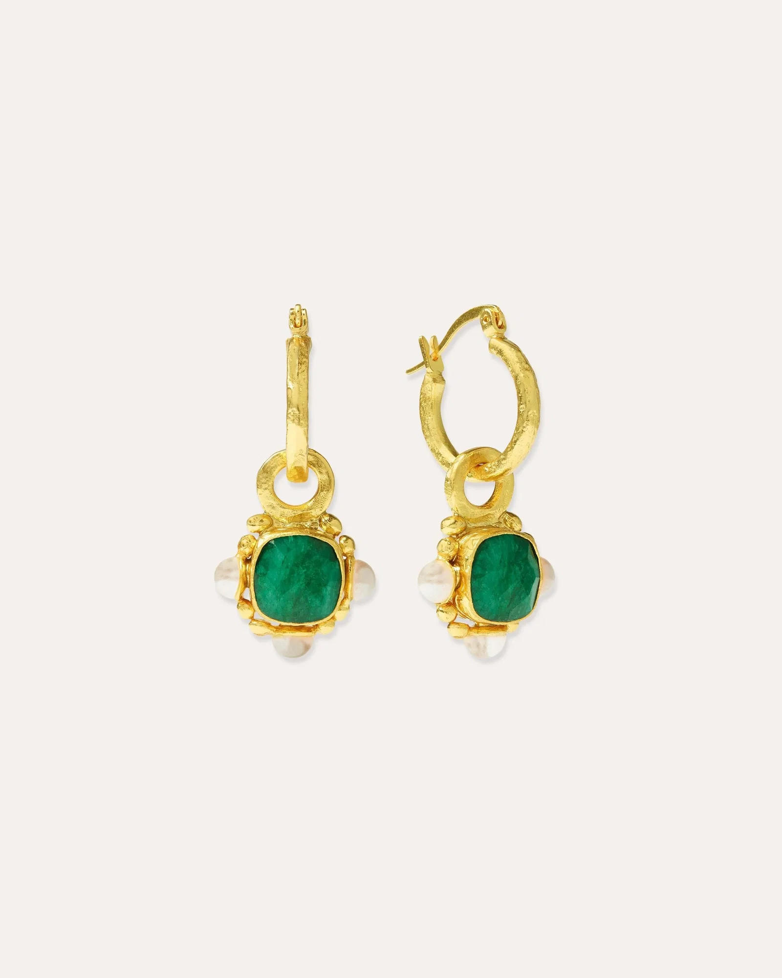 Image of Esther Emerald and Pearl Drop Hoop Earrings
