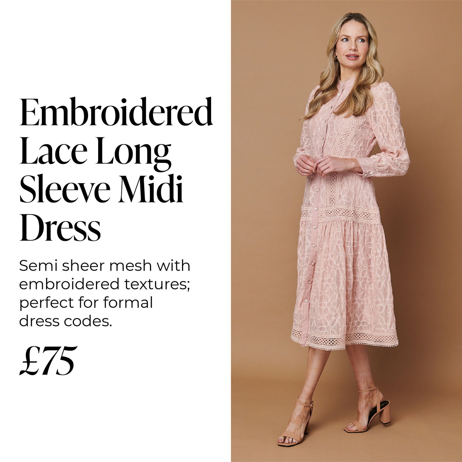 Embroidered Lace Long Sleeve Midi Dress | Shop Now