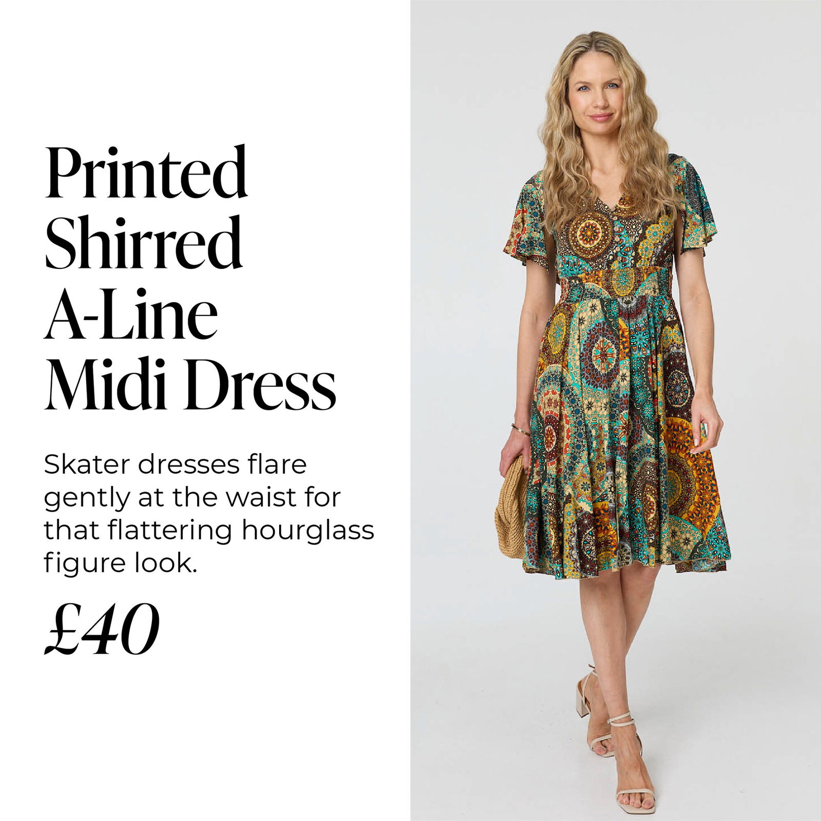 Printed Shirred A-Line Midi Dress | Shop Now