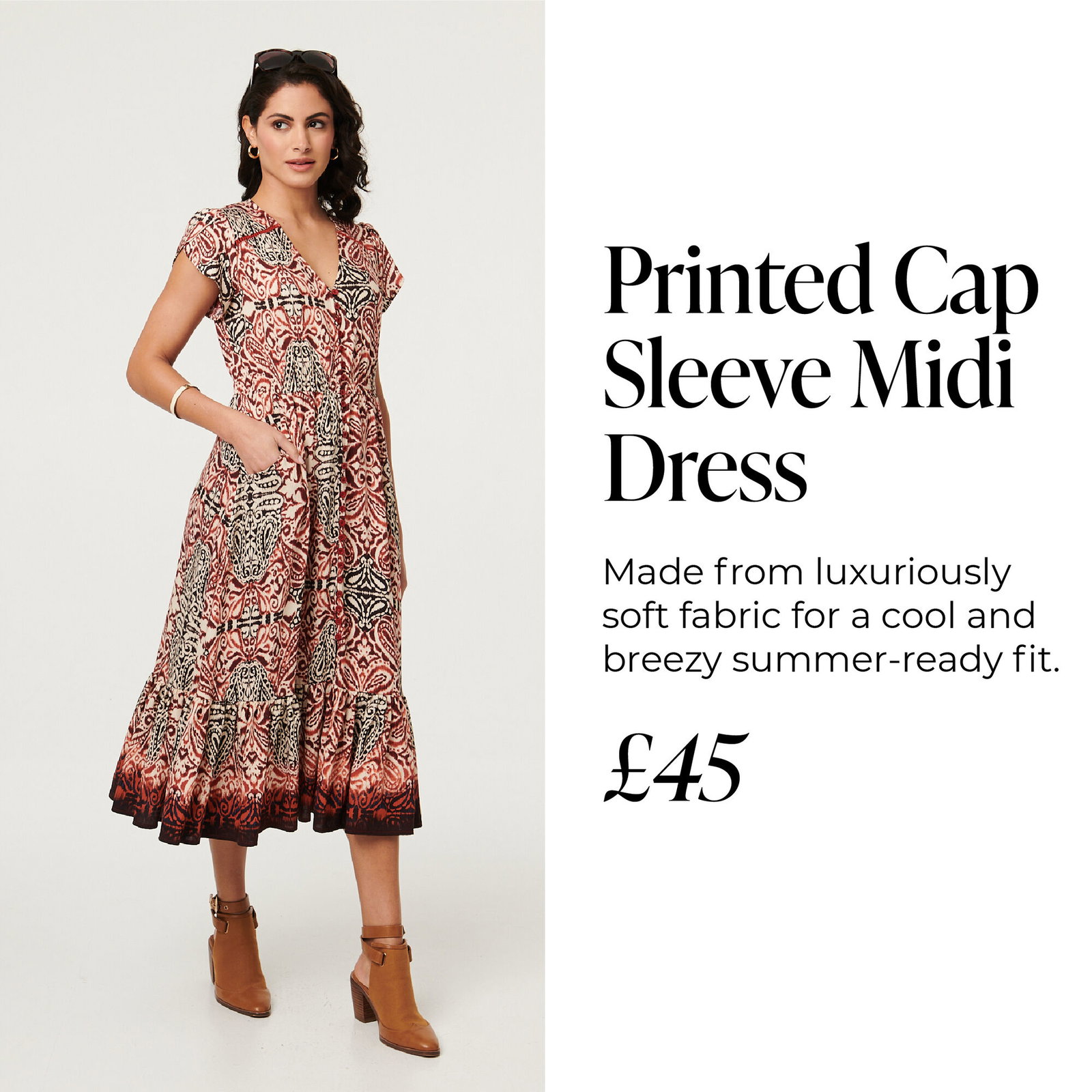 Printed Cap Sleeve Midi Dress | Shop Now